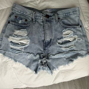 Tobi Distressed Light Wash Denim Shorts
